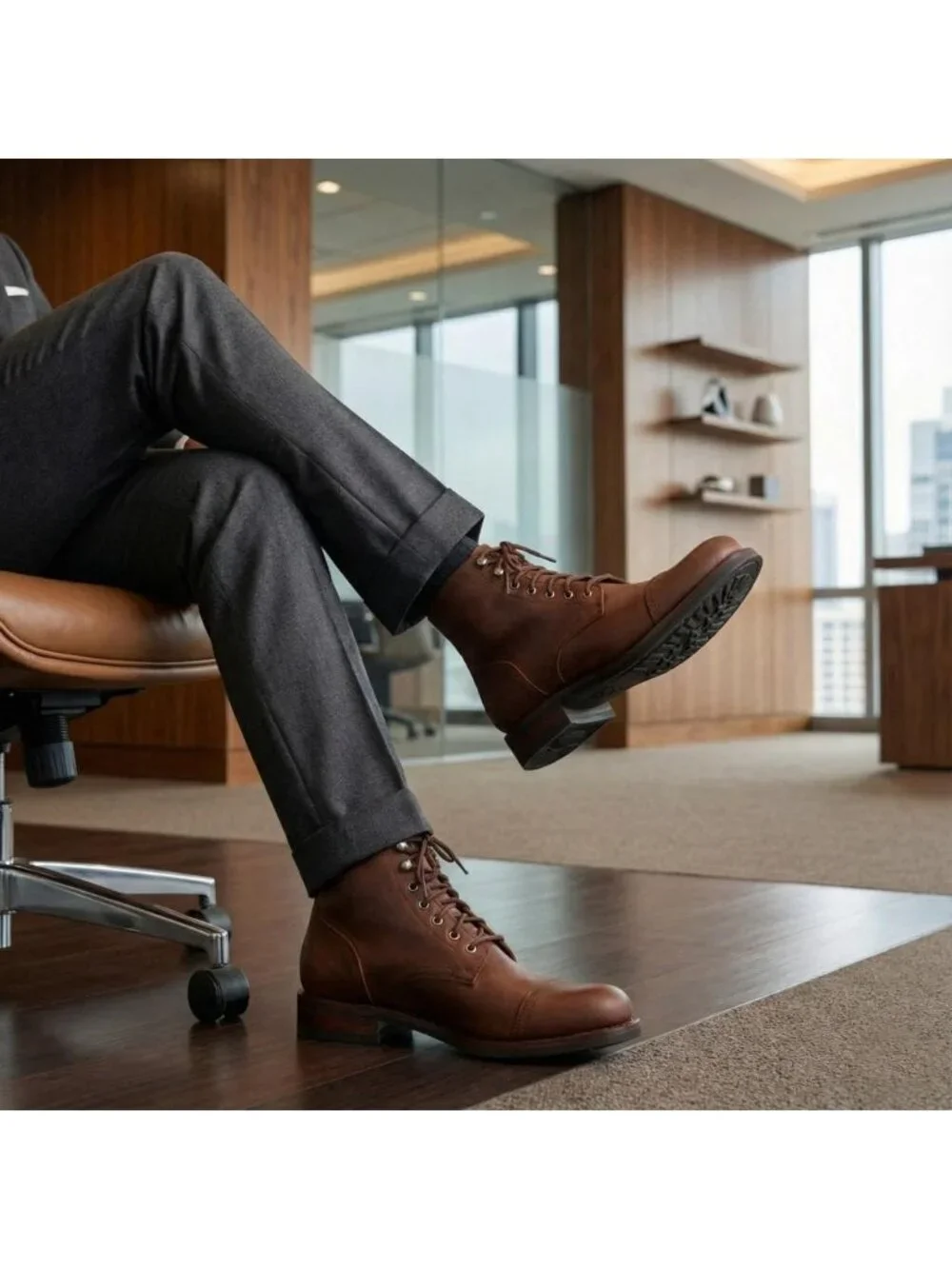 Men's Dark Brown Casual Leather Dress Lace Up Ankle Boots Slip on Chukka Boots